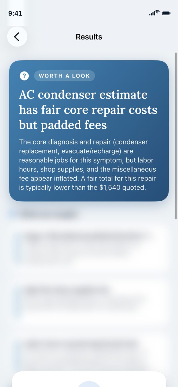 Fleeced showing a verdict on an AC condenser estimate